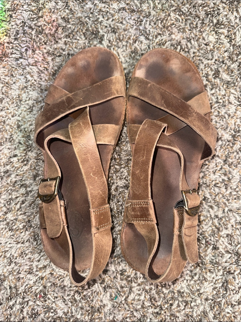 Chaco Brown Leather Crossover Strap Sandals
